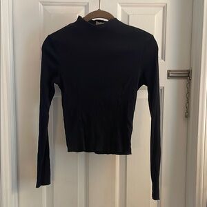 Topshop Black Ribbed Long Sleeve Mock Turtleneck